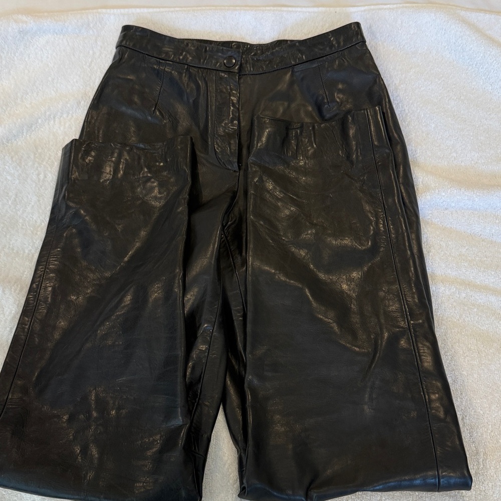Black Leather Wide-Leg Pants
